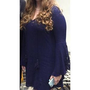 Navy Bell Sleeve Dress